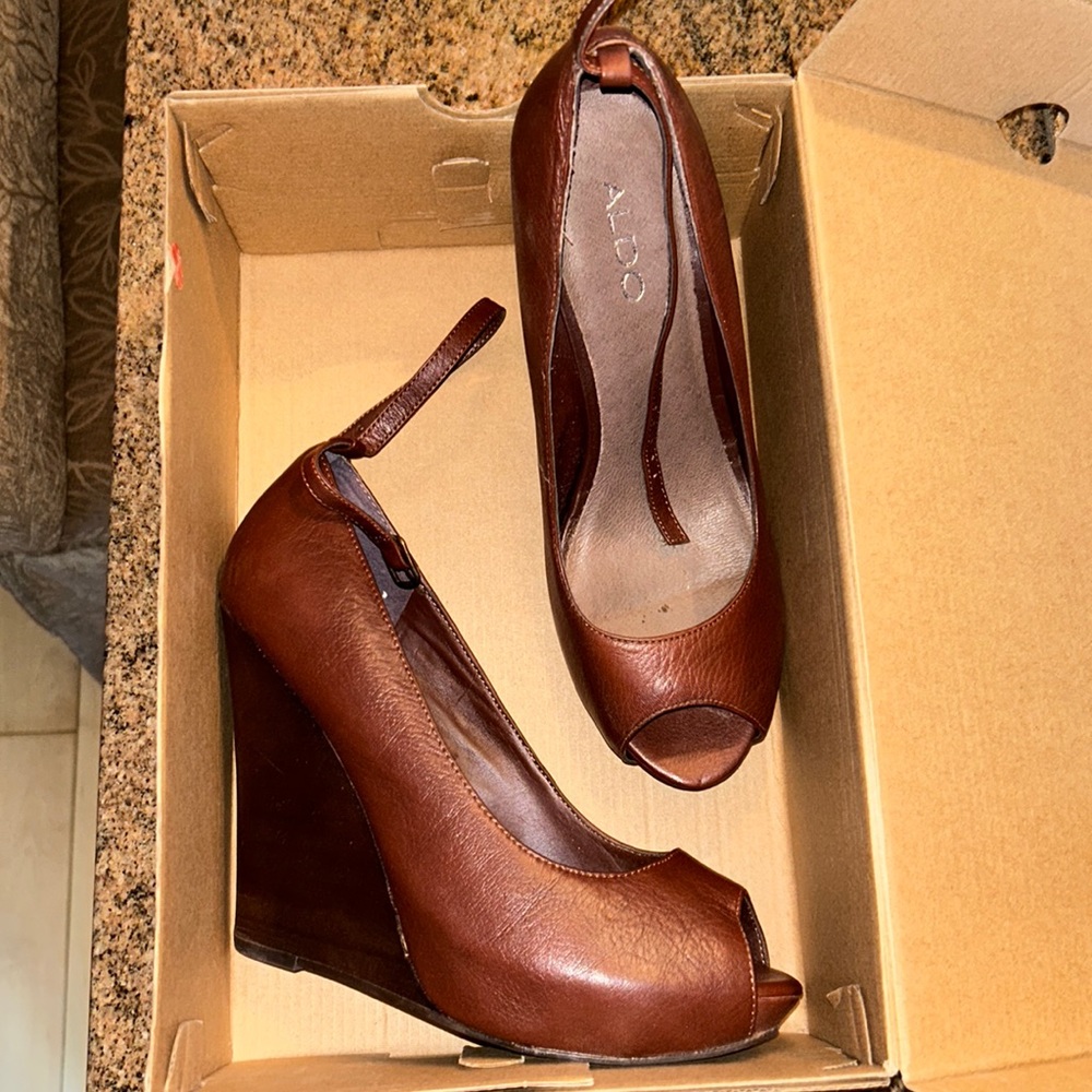 ALDO Women's Brown Wedge Heel with Ankle Strap  - Size 10